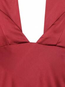 DEEKA 夏季新款时尚优雅性感薄款围巾装饰缎面连衣裙，适合女士派对穿着 - 紅色 - 查看 6