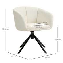 HOMCOM Armchair With Armrests, 360° Swivel, Linen Look, Metal Legs, For Living Room Or Bedroom, Cream White - White - View 3