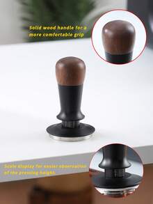 1个带刻度的螺纹底咖啡压粉器，胡桃木材质，柔性头设计，51/53/58毫米，适用于意式咖啡机，咖啡工具，咖啡师配件