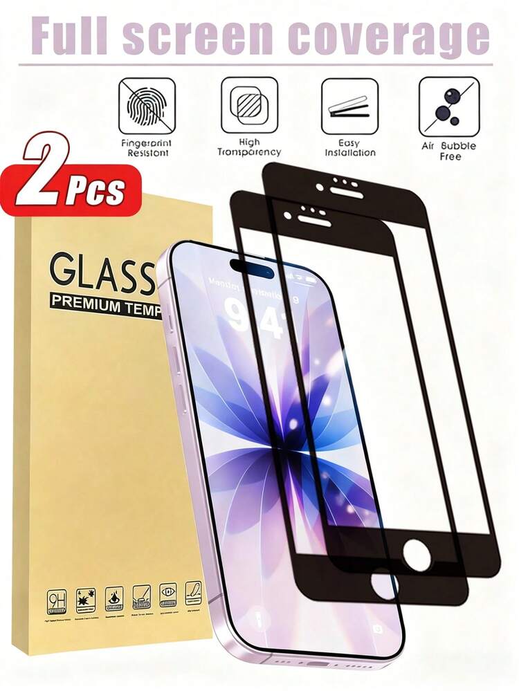 2pcs Full Coverage High-Definition Anti-Scratch Anti-Dust Tempered Glass Screen Protector, Compatible With IPhone 17/17 Pro/17 Pro Max/16 Pro Max/15/14/13/12/11/XS/6/7/8 Plus/SE2/SE3, Birthday, Family, Friend Gift, Phone Screen Protector, Phone Accessories, Waterproof, Shockproof, Anti-Fall, Anti-Fingerprint, Suitable For Phone Cases, Transparent - Clear - View 24