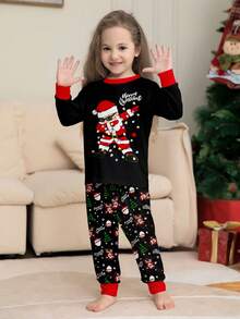 Bộ đồ ngủ chủ đề Giáng sinh 2 món cho trẻ em và cha mẹ, áo dài tay in hình ông già Noel và đèn, quần dài, bộ đồ ngủ - Nhiều màu - Xem 3