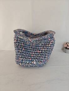 手工钩编手拿包，混色蓝色纱线，优雅手提包，带手柄，女士 - 彩色 - 查看 7