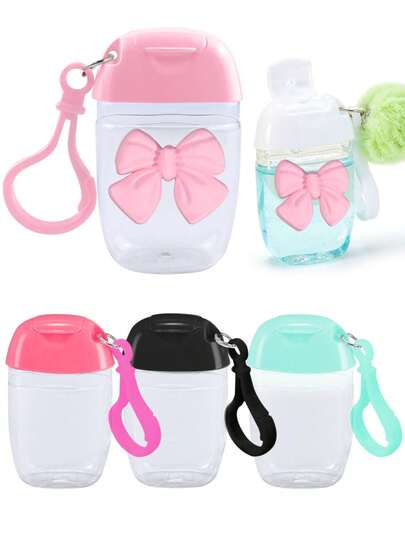 30毫升粉色透明可重复灌装免洗洗手液瓶，带蝴蝶结、钥匙扣和可重复使用的瓶盖，适用于液体和乳液，旅行必备，宿舍必备，送给女性、母亲、教师、朋友、学生的礼物，适合返校季、教师节、情人节、母亲节等场合。