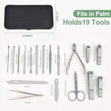 XAPY 19 In 1 Manicure Set And Nail Cs Kit Essional Stains Steel Groing Kit For Wen And Men Cplete Nail Care Tools With Travel Case Ideal For Toenail Pedicure He Use Or Travel Black - 銀色 - 查看 5
