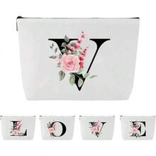 Blisswave Kosmetiktasche mit Namen, personalisierte Kosmetiktasche von A bis Z, hochwertiger Metallreißverschluss, exquisites Druckdesign, gefüttert, personalisierte Geschenke für Frauen undädchen (weiß) - V - Übersicht 1