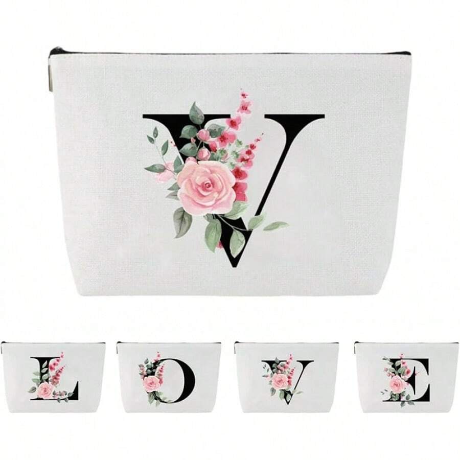 Blisswave Kosmetiktasche mit Namen, personalisierte Kosmetiktasche von A bis Z, hochwertiger Metallreißverschluss, exquisites Druckdesign, gefüttert, personalisierte Geschenke für Frauen undädchen (weiß) - V - Übersicht 1