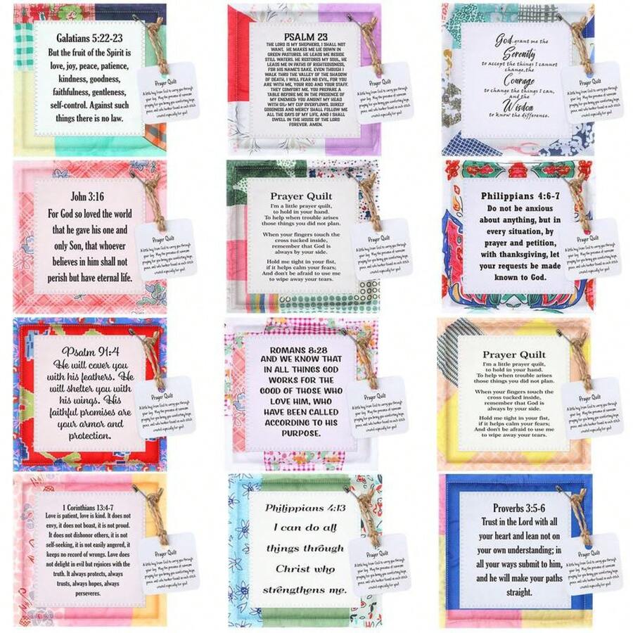 Pocket Prayer Quilt With Cross Inside, Mini Handwritten Prayer Quilt, Handmade Square Pocket Quilt, Christian Encouragement Gifts For Friends And Family, Thanksgiving, Christmas, Pastor, And Appreciation Gifts - 24pcs Fresh - View 1