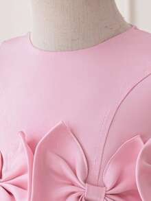 Baby Girls' Round Neck Bow Tie Back Ribbon Satin Cute Birthday Party Puff Dress, Suitable For Flower Girl, Wedding, Holiday, Does Not Include Headband - Pink - View 6