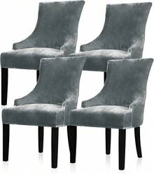 Stretch Wingback Chair Cover - Reusable Side Chair Slipcover, Accent Chair Protector Dining Room, Banquet, Home Decor (Silver, 2PC) - 02 Velvet Charcoal Grey - View 1
