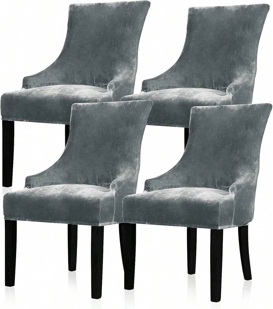 Stretch Wingback Chair Cover - Reusable Side Chair Slipcover, Accent Chair Protector Dining Room, Banquet, Home Decor (Silver, 2PC) - 02 Velvet Charcoal Grey - View 1