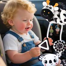 Juguete de espiral de alto contraste blanco y negro para cochecito y asiento de coche para bebés - Juguete de peluche para desarrollo sensorial y actividades en la cuna - Suave y educativo