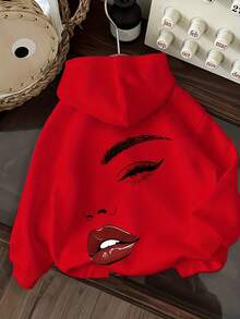 Valentine Outfits For Women/Men Winter Bestsellers [Circle Direction] [35% Cotton Hoodie Sweatshirt] Aesthetic Pi! Bold Eye & Lip Graphic Artworks Women's 35% Cotton Long Sleeve Letter Print Drawstring Hoodie - Soft, Casual, Long Sleeve, Kangaroo Pocket, Loose Fit Women's Sweatshirt - Fashionable Clothing, Machine Washable, Autumn Winter Fleece Lined Supple Cozy Sweatshirt - 白色 - 查看 10