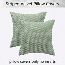 Cushion Covers 50cm X 50cm, Corduroy Decorative Throw Pillow Covers Soft Boho Striped Pillow Case Modern Farmhouse Ho... - Sage Green - View 3