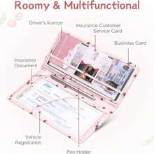 Mymazn Car Registration And Insurance Holder, PU Leather Glove Box Car Organizer With Magnetic Closure, Car Document Holder For Driver'S License &Amp; Essential Documents (Pink Bow) - ColorE - 查看 2