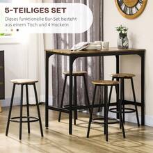 HOMCOM Bartisch 5 Piece Kitchen Table Set With 4 Bar Stools In Industrial Design, Rustic Brown Metal Dining Set For Kitchen And Bar On Site. - 1 - View 4