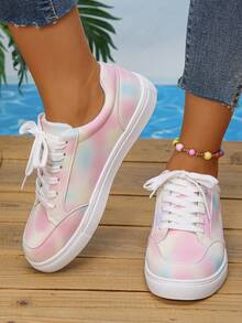 女士休闲运动鞋，春季新款平底低帮系带圆头鞋，户外休闲百搭轻便彩色平底鞋，跑步运动鞋 - 彩色 - 查看 4