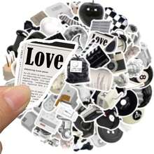 50张黑白美学贴纸套装，Y2K笔记本电脑贴纸，复古乙烯基贴纸，适合成人和青少年 - 彩色 - 查看 3