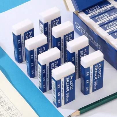 4pcs Soft & Easy To Clean 2B Plastic Erasers - White, Rectangular, PVC Material, Ideal For Art And Craft Projects, Crafting Supplies | Rectangular Erasers | Smooth Texture, Erasers For Pencil