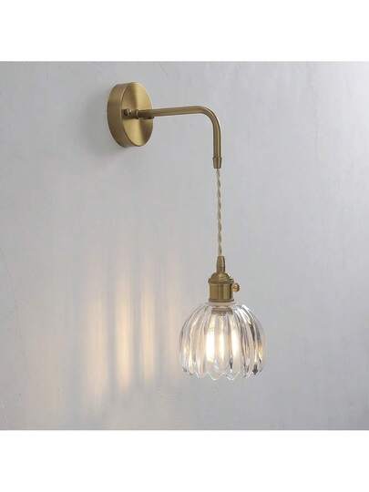 1pc Vintage Glass Wand Lamp Adjustable Arm Tulip Shade, E27 Base, Fixed Wiring, Bedside, Corridor, Bathroom Spiegel Front, ation, Bulb Not Included view 3