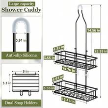 XZGB Shower Caddy Hanging: Adjustable Height Organizer For Over Showerhead - Black Rustproof Shower Shelves With Hooks And 2 Soap Holders - 黑色 - 查看 2