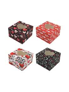 5个/20个装情人节新款结婚糖果盒，心形开窗饼干盒，烘焙包装蛋糕盒，七夕节情侣浪漫礼物方形开窗礼盒 - 彩色 - 查看 11