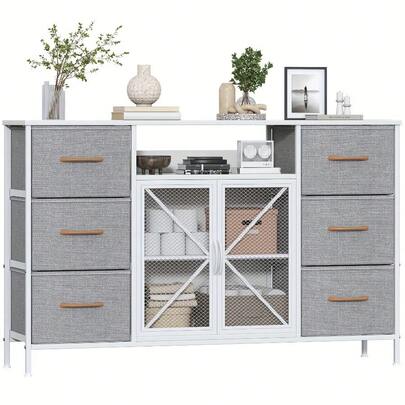 [6-Drawer Dresser] 6-Drawer Dresser With Steel Frame & Wood Top - Vintage White Fabric Storage Organizer, 3, 2+ Cubic Feet Capacity, 27" Height, 6-Drawer Dresser For Bedroom, Living Room, Office - Easy Assembly, No Power Needed, Dresser For Bedroom, Bedroom Organizer, Modern Aesthetic, Sturdy Construction, Minimalist Design, Durable Material, Home Organization, Minimalist Lifestyle, Contemporary Furniture, Highquality Finish, Small Space Living, Minimalist Decor