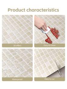 WoStick 10英寸 x 10英寸防水纹理乙烯基DIY壁纸，自粘防溅瓷砖，即撕即贴马赛克瓷砖，适用于家居装饰 - 石紋杏色 - 查看 4