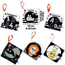 Livros de Pano Macios Livros de Bebê Livros de Pano para Bebês, Recém-Nascidos, Crianças Pequenas, Alto Contraste Preto e Branco Amassável Lavável Educação Precoce Presente