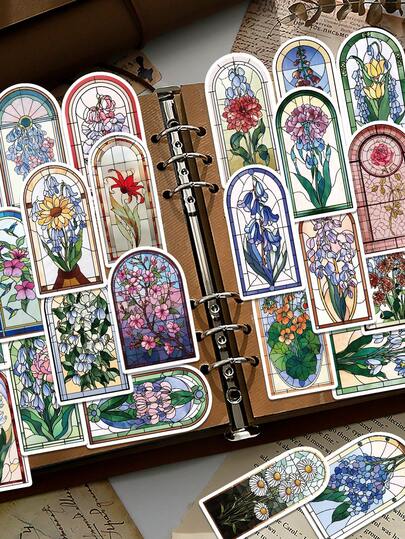 50 miếng dán thủy tinh hình hoa nhiều màu, thiết kế sáng tạo tinh tế, hoàn hảo cho đàn guitar, sổ lưu niệm, sổ tay, ván trượt, bình nước, máy tính xách tay, vali dự tiệc, đồ trang trí quà tặng - Miếng dán nghệ thuật và thủ công