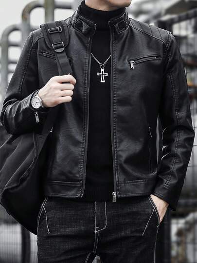 Chaqueta de cuero para hombre, forrada térmicamente, engrosada para el invierno