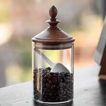 Black Walnut Lid Coffee Bean Storage Canister, Glass Storage Jar With Wooden Lid, Airtight, Moisture-Proof, Sealed Storage Jar, High Borosilicate Glass Jar, Kitchen Storage Canister, Food Storage Jar, Suitable For Coffee Beans, Peanuts, Soybeans, Mung Beans, Brown Sugar, Storage - Multicolor - View 2
