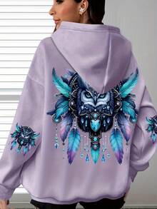 Plus Size, Women's Plus Size Turquoise Blue & Black Print Owl Dreamcatcher Hoodie - Turquoise & Dreamcatcher Bead Design, Oversized Casual Pullover Sweatshirt With Hood, Machine Washable Inspired Clothing, Plus Size Women Clothes, Halloween, Hoodies For Women Plus Size, Womens Clothes, Plus Size Hoodies For Women, Halloween Costume Women Plus Size, Sweatshirt Women, Halloween Clothes Women, Fall Clothes For Women, Plus Size Halloween Costumes For Women, Sweaters For Women, - 粉色 - 查看 1