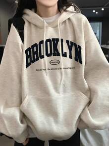 Loose Fit Letter Print Thermal Lined Sweatshirt