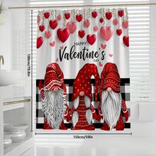 1pc/4pcs Romantic Valentine's Day Themed Shower Curtain Set, Includes Gnome, Heart, "Happy Valentine's Day", Plaid Background, "LOVE" Text Design Shower Curtain, Bath Mat, Toilet Seat Cover, 12 Hooks, Machine Washable, Artistic Design, Suitable For All Seasons, Valentine's Day Shower Curtain, Bathroom Decor - Multicolor - View 35