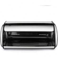 BLOOM STORE - Panera de Acero Grande con Puerta Corredera para Encimera, Caja de Pan y Bollería para Cocina, 43*27*18 cm / 35.5*23*14.5 cm - Plateado - Ver 4