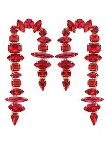 sehuoran 1 Pair Handmade Copper Alloy Welded Willow-Shaped Rhinestone Glitter Tassel Symmetrical Design Earrings, Suitable For Daily Wear And Party Accessories, Luxury Jewelry Imitation - Style 1 - View 9