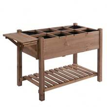 Outsunny Tall Planter 123x54x74cm With 8 Compartments And Folding Shelf Made Of Solid Wood In Brown For Garden And Patio - 1 - View 9