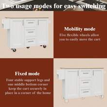 Kitchen Island, Removable Partitions, Removable Casters Like Kitchen Cabinets, Dining Cart With Countertop, Buffet Cabinet, Dining Cart With Wood Grain, Side Towel Rack With Casters, White - White + MDF+Metal - View 5