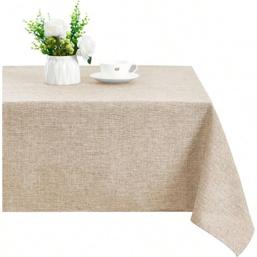 Faux Linen Tablecloth Rectangular - Wrinkle, Washable Rust - Proof Rectangle Table Cloth Kitchen Dining, Outdoor Picnic, Decorative Oblong Table Cover Everyday Use, Beige, 152x 213cm - 213 X 152 cm (Rectangular) + Beige - View 1