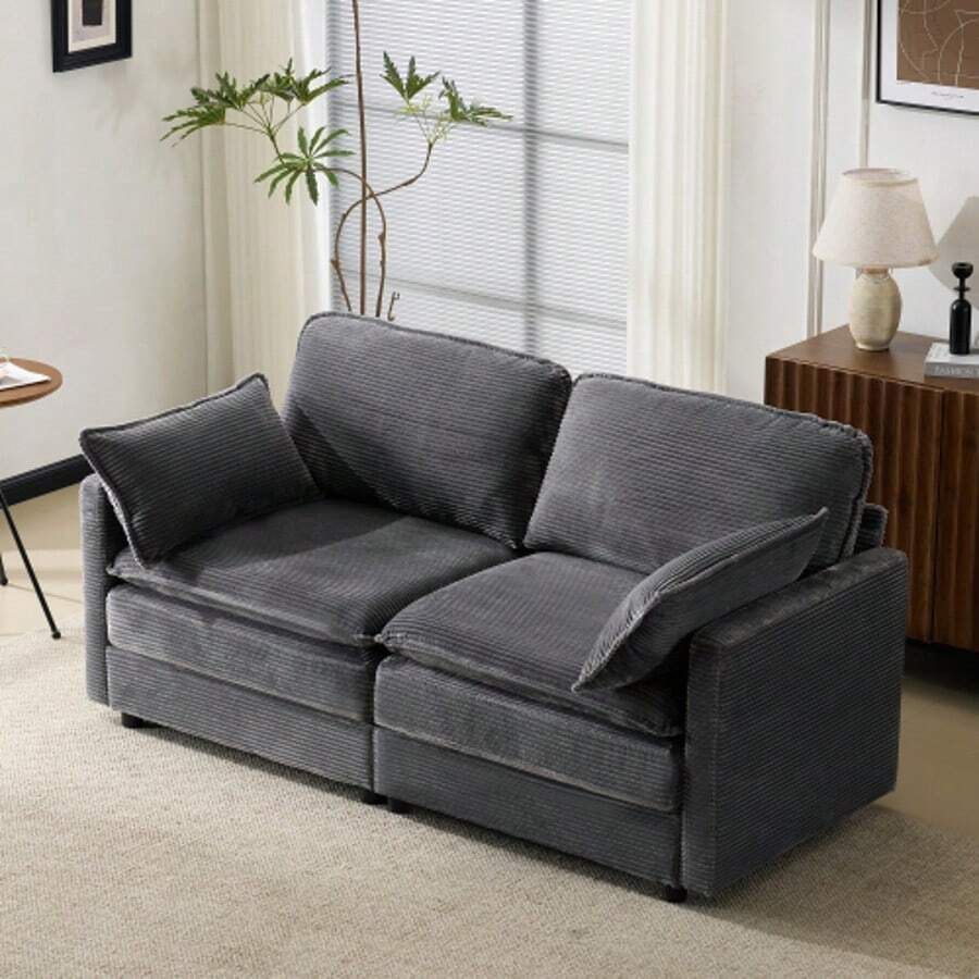 Modern minimalistisk 2-Sitzer-Soffa, bekväm och geräumig, geeignet für Wohn-/Schlafzimmer - Grå - Visa 1