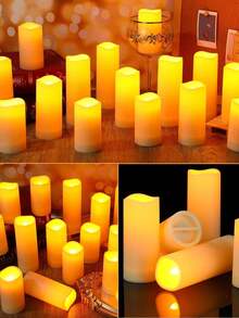 [Weddings & Festivals] 12-24 Ivory Electronic Candles, Available In 4 Sizes (5.5cm Width, 10/12/15/17.5cm Height), With Remote Control, Timer, Brightness Adjustment, And Blinking Effects. Suitable For Lighting Decorations, Home Décor, Festivals, Weddings, Novelty Lighting, And Candlelight Dinners. - 杏色 - 查看 5