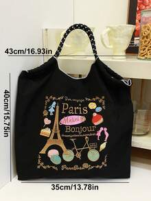 1个刺绣卡通马卡龙图案大容量旅行手提包，尼龙斜挎单肩包，带拉杆 - 彩色 - 查看 4