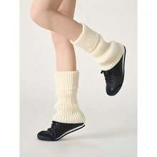 40CM Women's Warm Leg Socks, White Knitted Warm Leg Socks, Suitable For Autumn And Winter Wear, Versatile And Stylish - trắng - Xem 4