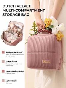 Túi đựng mỹ phẩm dạng đứng, túi đựng đồ vệ sinh cá nhân du lịch công tác đa năng dung tích lớn, túi trang điểm bằng vải nhung kẻ, túi đựng văn phòng phẩm rộng rãi, thiết kế nhiều ngăn + vải bền + túi lưới, túi đựng sản phẩm chăm sóc da di động. - Nhiều màu - Xem 11