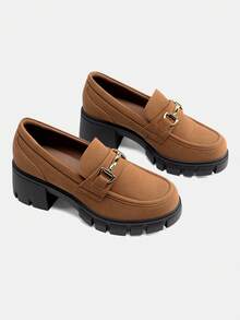 Women Chunky Loafers 2.17-Inch Heel Platform Loafers Pumps Slip On Casual Street Fashion Elegant Versatile Shoes - 紫紅色 - 查看 3