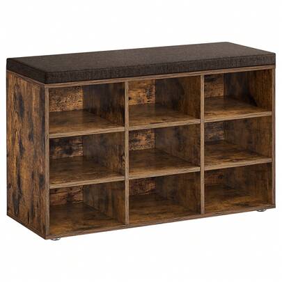 VASAGLE Shoe Bench, Storage Bench, Shoe Rack Bench, 9 Compartments, Rustic Brown And Brown