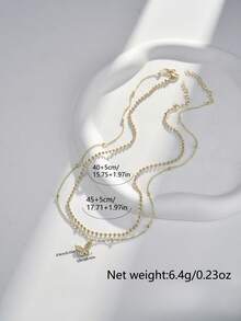 Nooxian 2pcs/Set Women Elegant Minimalist Gold Sparkling Butterfly Copper Zirconia Pendant Layered Pearl Chain Necklace Set (Random Pearl Quantity) - Yellow Gold - View 6