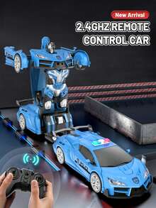 1 pieza Coche robot de control remoto a escala 1:18 de 2.4Ghz con luces, recargable, rotación de 360°, transformación con un solo botón, adecuado para niños y niñas de 3+ años, gran regalo para Navidad, Pascua, Halloween, Año Nuevo, cumpleaños de niños, regalos de fiesta (Azul/Rosa) - Multicolor - Ver 4