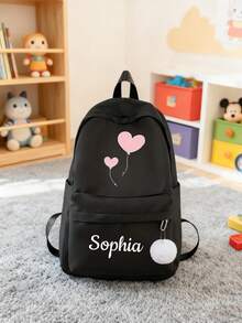 Customized Exclusive Backpack With Heart-Shaped Balloon Print, Back To School Season Gift, Clear And Simple, Printed With Personalized Name Or Holiday Wishes. This Brand New Back To School Backpack Features A Nylon Zipper Design, Making It Versatile And Casual. You Can Print Your Name, Letters, Lucky Numbers, Etc.