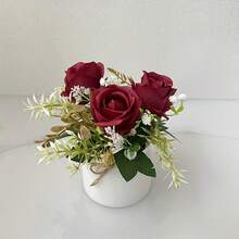 Realistic Artificial Roses In White Or Deep Red - With Container - Long-Lasting Floral Arrangement For Home, Wedding, Office, Valentine's, Christmas, Halloween, Thanksgiving, Easter Decor - No Maintenance Required - Perfect Gift For Housewarming, Graduation, Anniversaries - Elegant Table Centerpiece Decoration, Wedding Decorations, Stylish Home Accents, Faux Flowers, Decorative Flower Pot, Holiday Shoppers - Multicolor - View 8